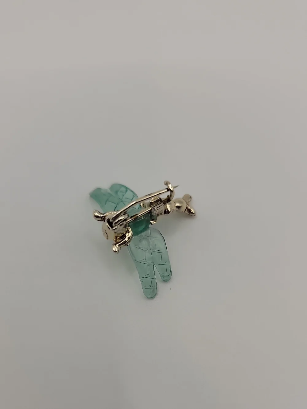 Dragonfly Pin Vintage Art Deco Glass Teal Green with Silvertone Pin